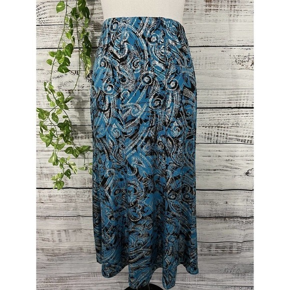 Anthony Skirt size Medium Blue Silver Black Swirls Long A Line Stretch Modest - Picture 2 of 12